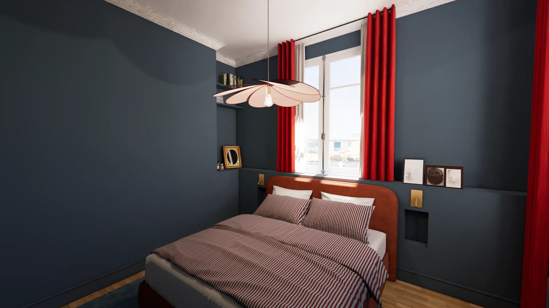 chambre parentale bleu rouge 