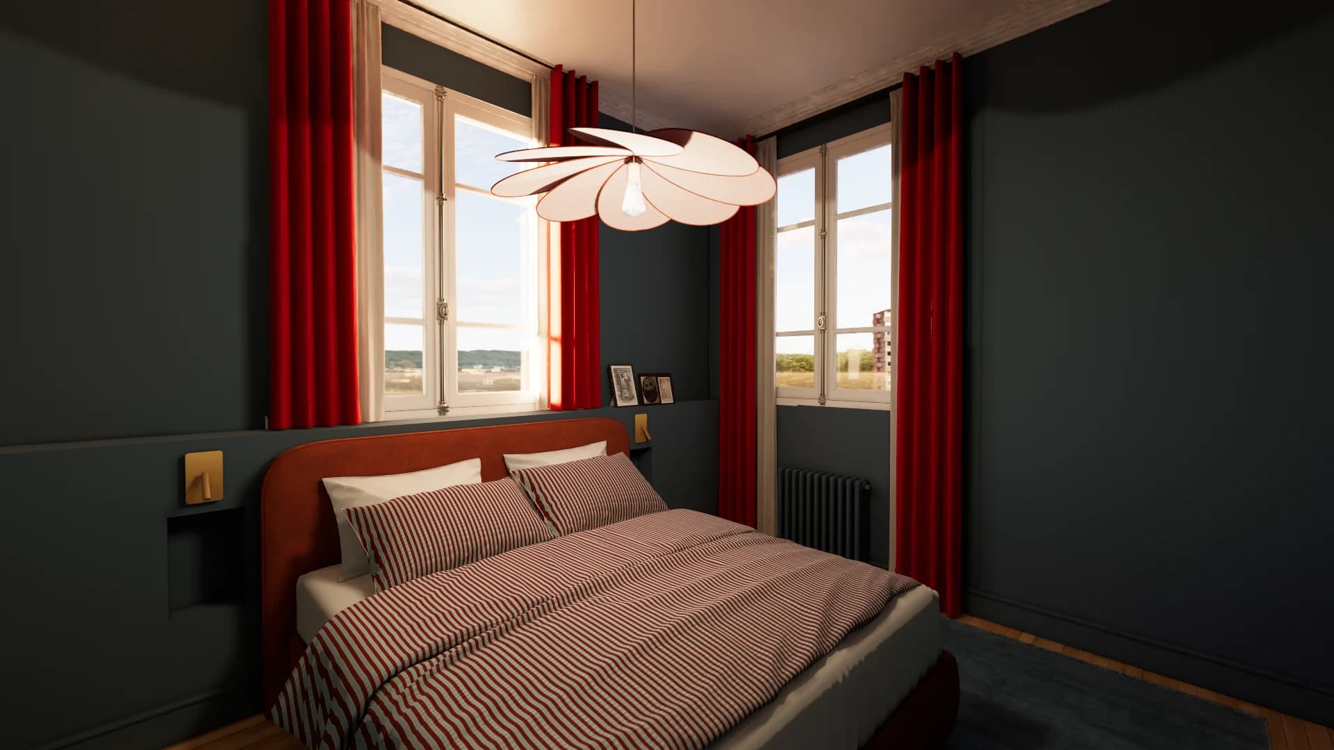 chambre parentale bleu rouge 