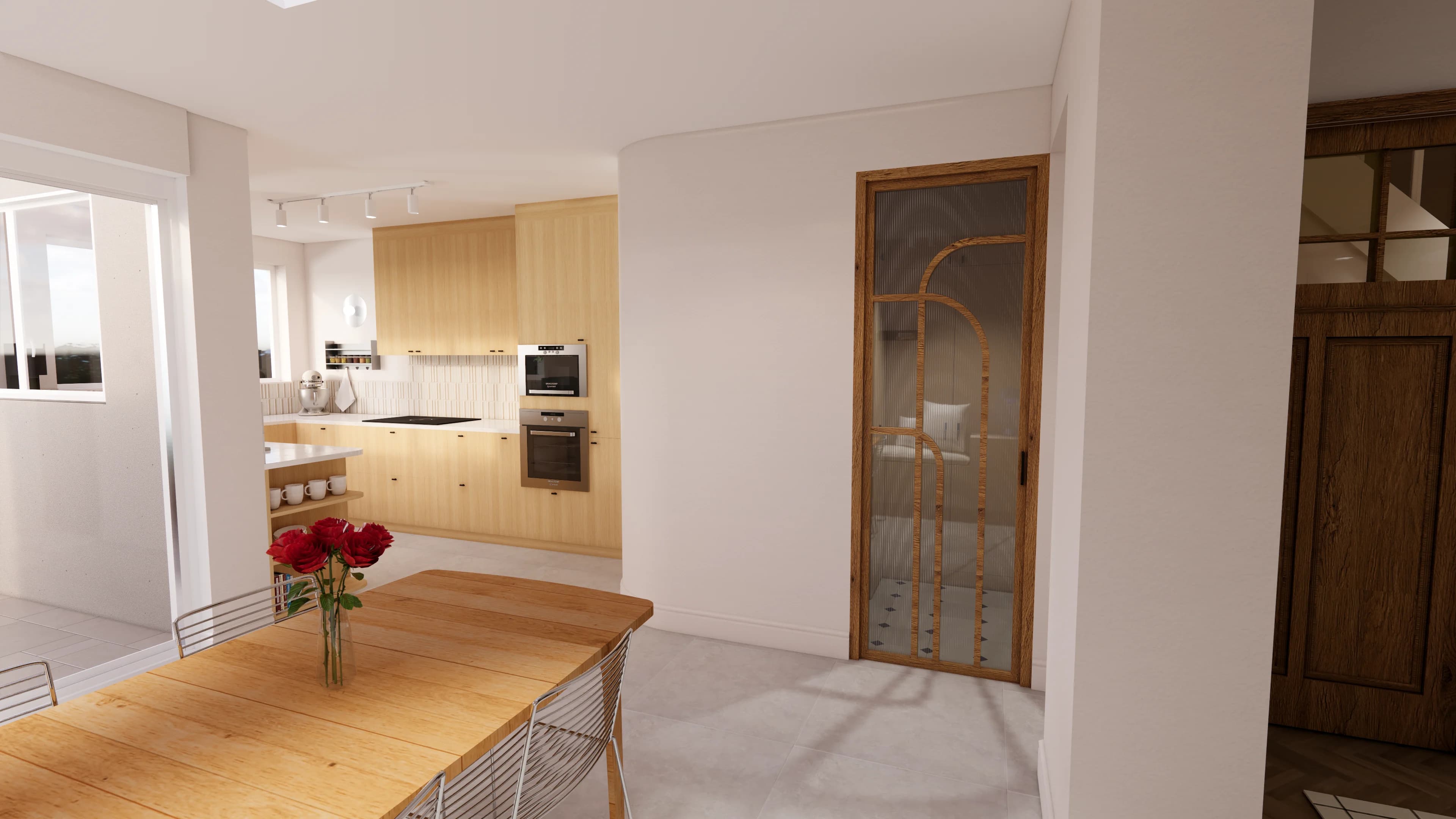 cuisine salle à manger bois clair porte verrière sur mesure