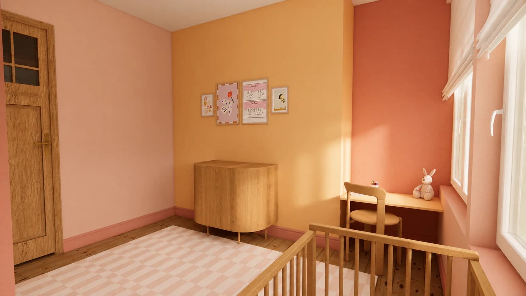 chambre enfant bébé rose jaune