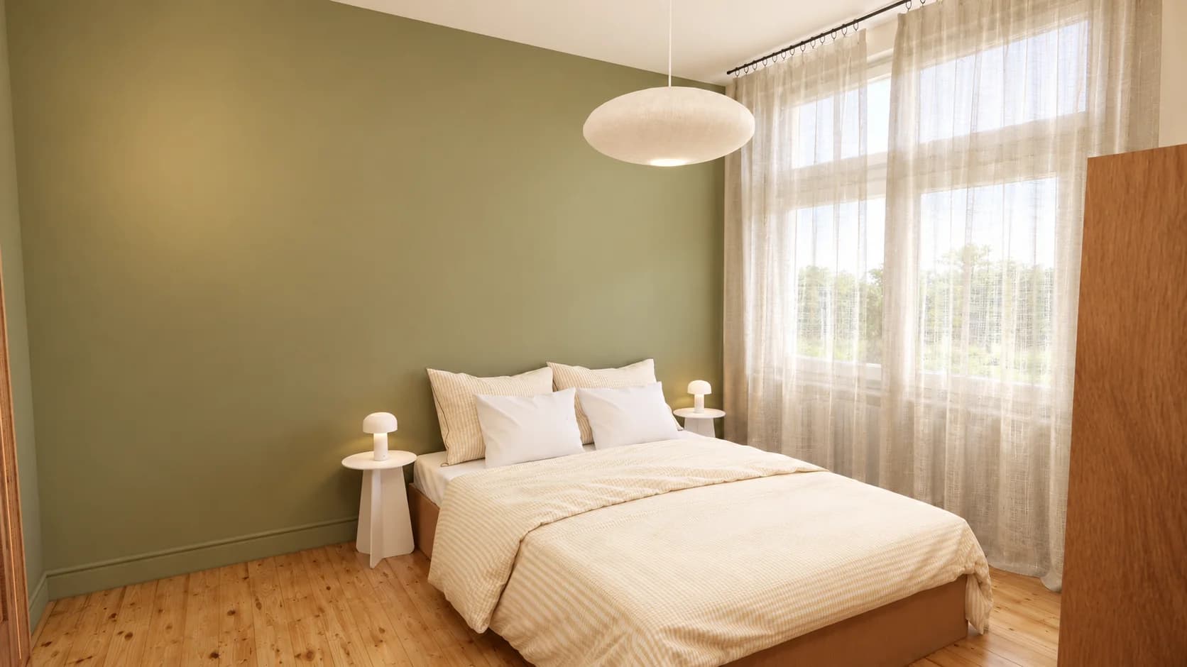 chambre vert olive parquet