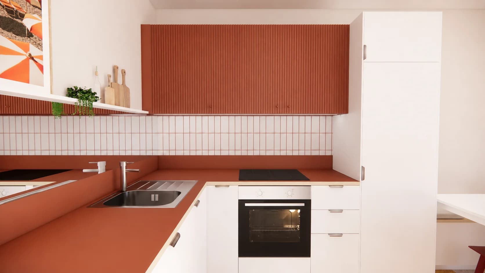 cuisine terracotta blanc crédence carrelage miroir