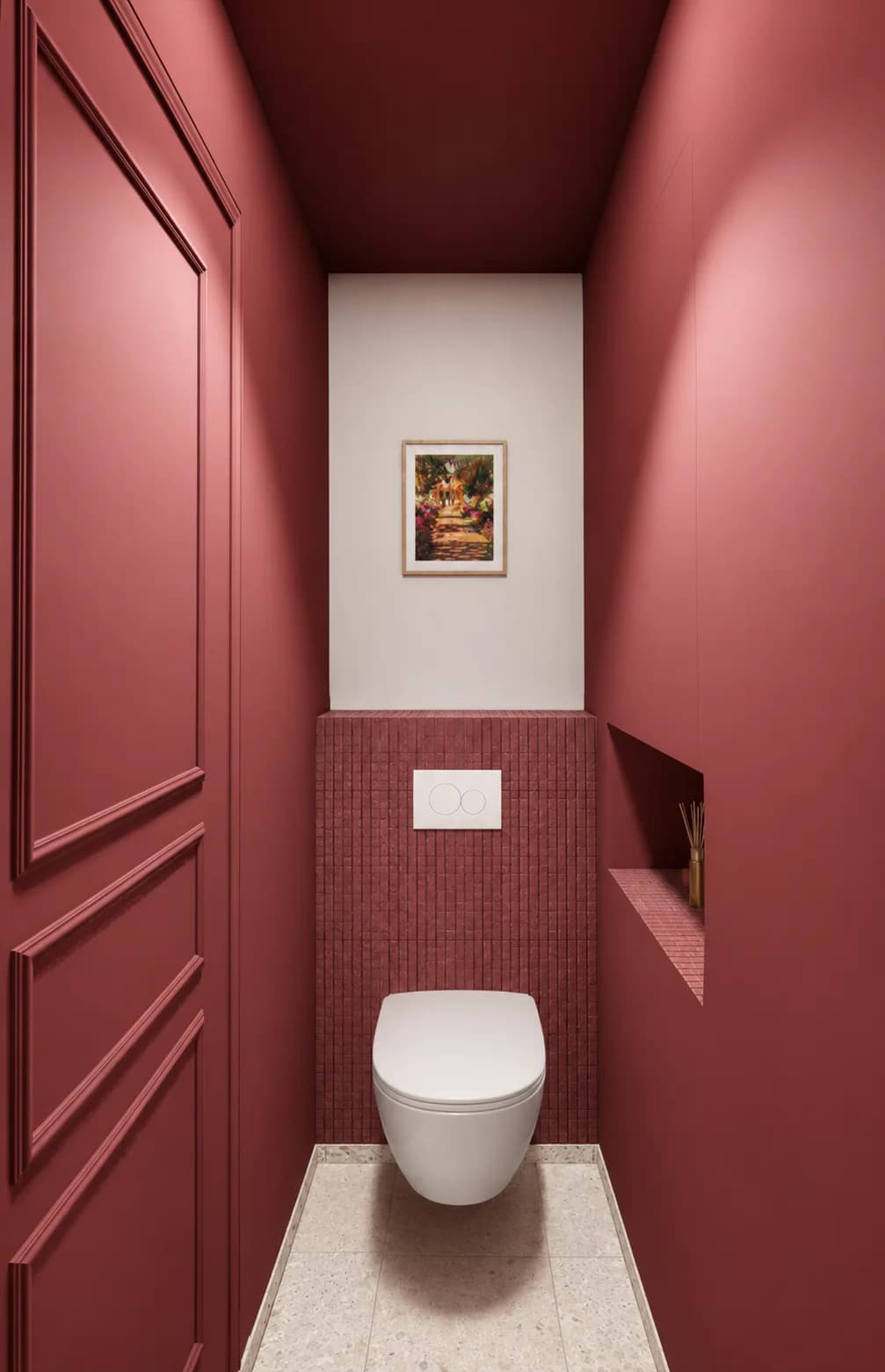 WC toilettes rouge bordeaux niche